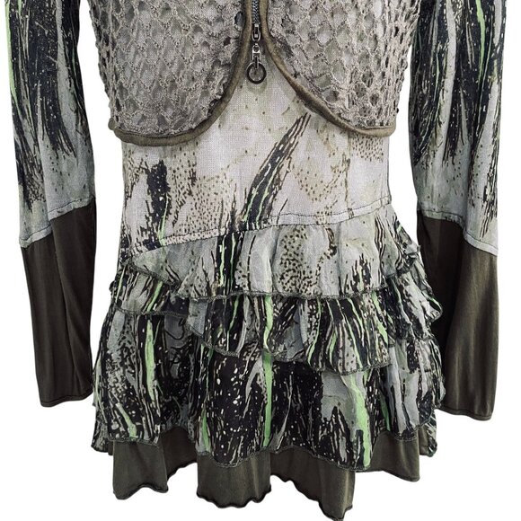 Adam Jacobs Boho Tunic Top XS Artsy Layered Mesh Long Sleeve Festival Grunge - Picture 6 of 12